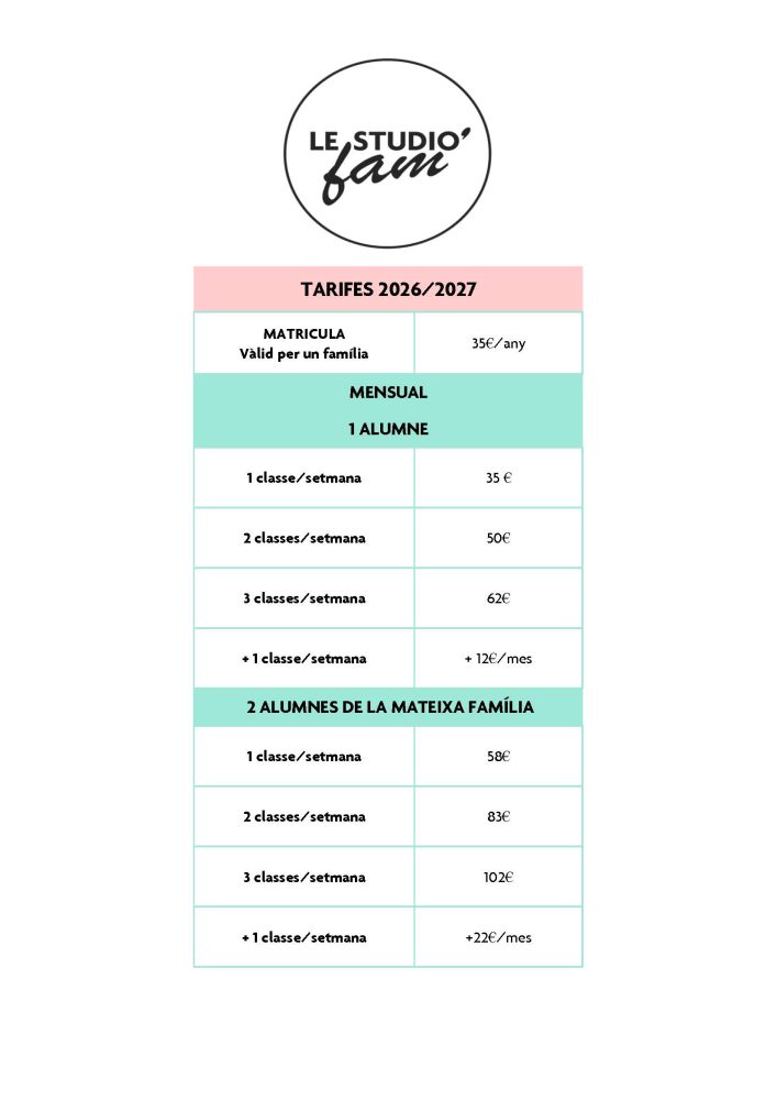 Tarifas de clases de danza en Le Studio Cunit